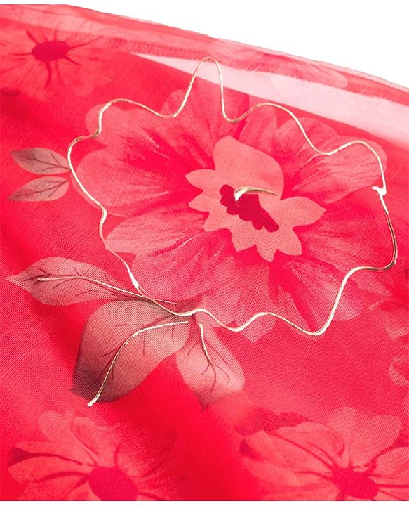 Babyhug Woven Floral Printed Flutter Sleeves Choli Lehenga Set with Floral Print & Lace Detailing & Dupatta - Orange