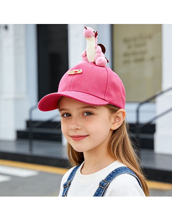 Babyhug Baseball Caps with Dino Applique Dark Pink - Diameter 17 cm