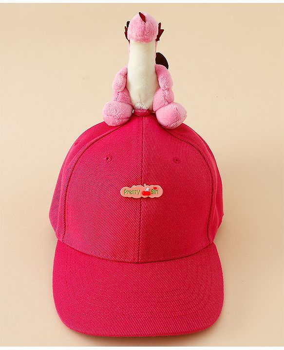 Babyhug Baseball Caps with Dino Applique Dark Pink - Diameter 17 cm