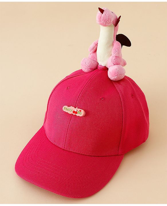 Babyhug Baseball Caps with Dino Applique Dark Pink - Diameter 17 cm