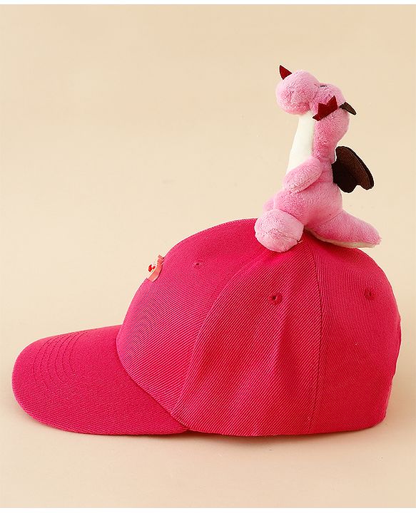 Babyhug Baseball Caps with Dino Applique Dark Pink - Diameter 17 cm
