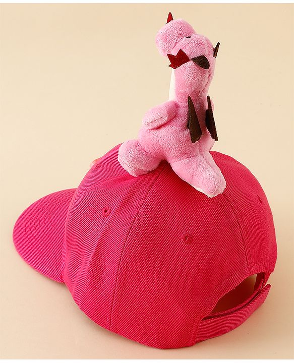 Babyhug Baseball Caps with Dino Applique Dark Pink - Diameter 17 cm