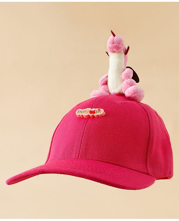 Babyhug Baseball Caps with Dino Applique Dark Pink - Diameter 17 cm