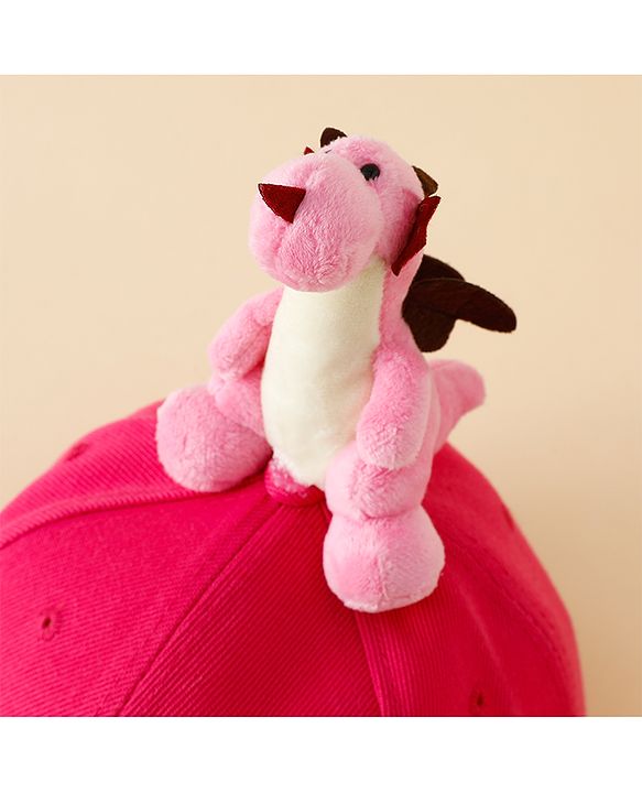 Babyhug Baseball Caps with Dino Applique Dark Pink - Diameter 17 cm