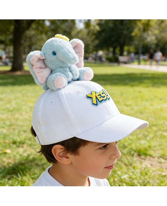 Babyhug Baseball Cap With Elephant Applique Off White - Diameter 18 cm