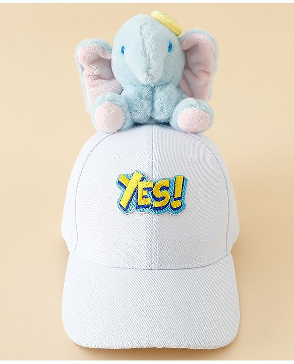 Babyhug Baseball Cap With Elephant Applique Off White - Diameter 18 cm