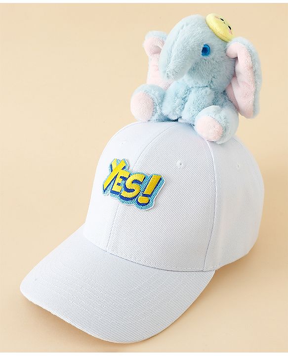 Babyhug Baseball Cap With Elephant Applique Off White - Diameter 18 cm