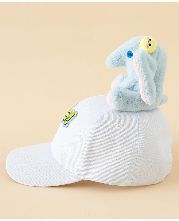 Babyhug Baseball Cap With Elephant Applique Off White - Diameter 18 cm