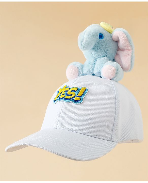 Babyhug Baseball Cap With Elephant Applique Off White - Diameter 18 cm