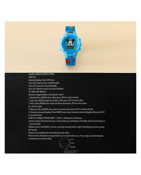 Babyhug Free Size Digital Watch with Mickey Mouse Print - Blue