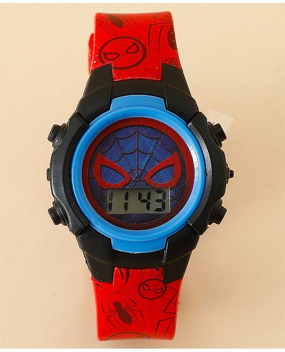 Babyhug Free Size Digital Watch with Spiderman Print - Red