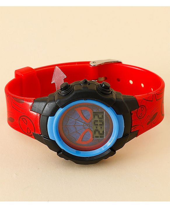 Babyhug Free Size Digital Watch with Spiderman Print - Red