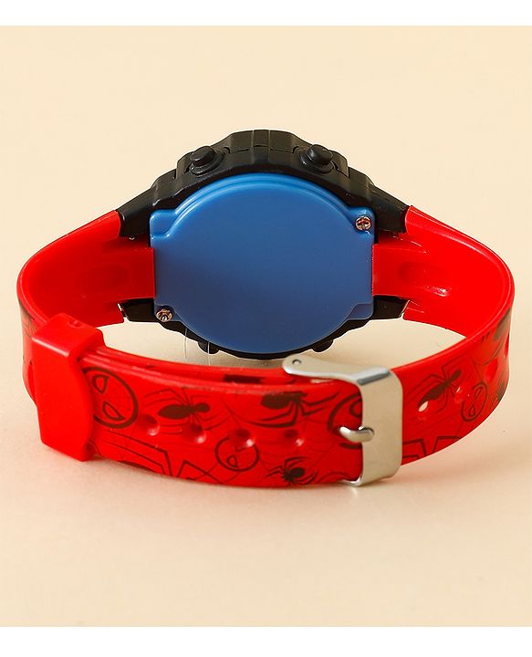 Babyhug Free Size Digital Watch with Spiderman Print - Red