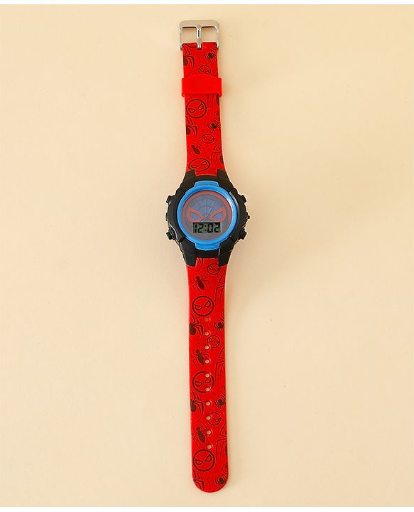Babyhug Free Size Digital Watch with Spiderman Print - Red