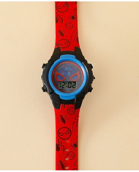 Babyhug Free Size Digital Watch with Spiderman Print - Red
