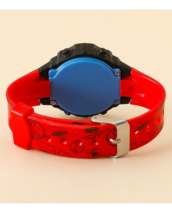 Babyhug Free Size Digital Watch with Spiderman Print - Red