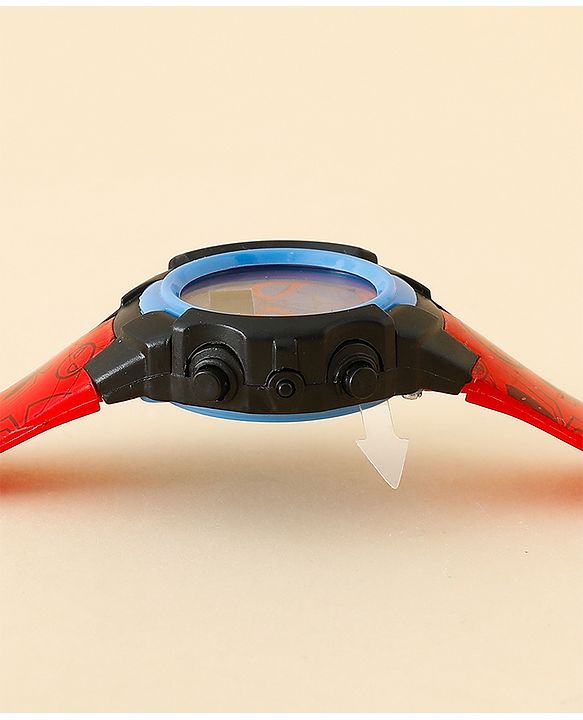 Babyhug Free Size Digital Watch with Spiderman Print - Red