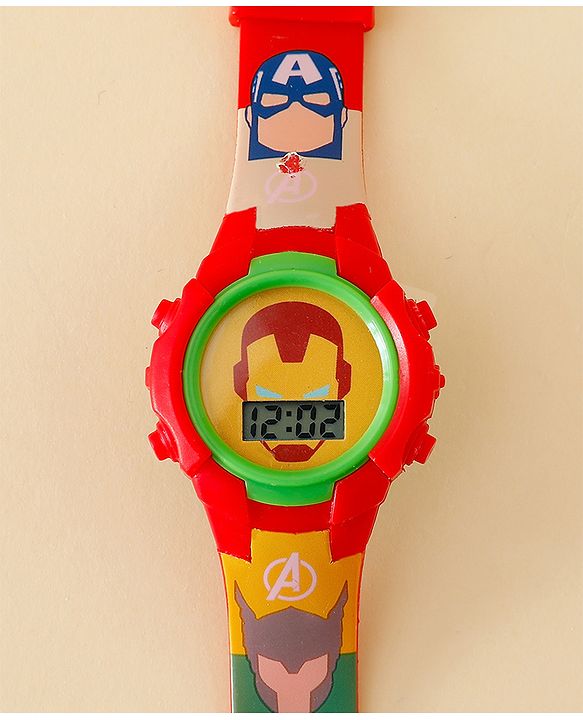 Babyhug Free Size Digital Watch with Avengers Print - Mutlicolour