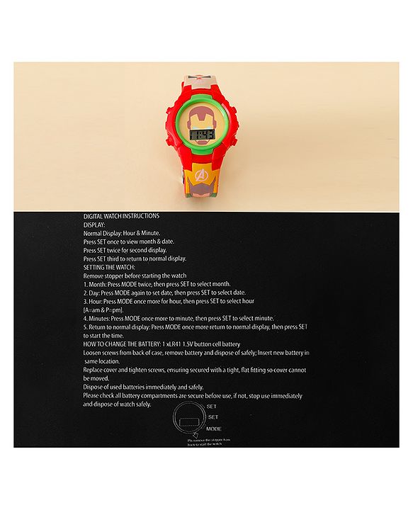 Babyhug Free Size Digital Watch with Avengers Print - Mutlicolour