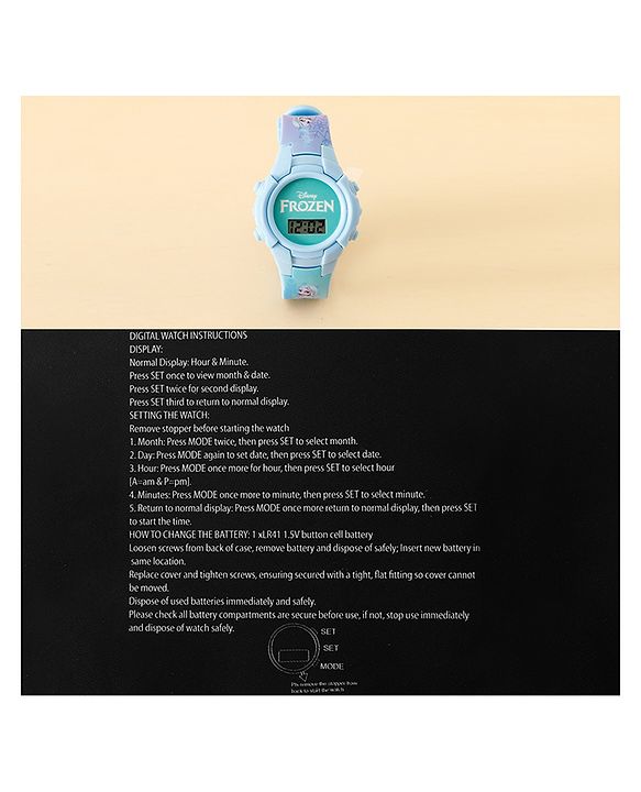 Babyhug Free Size Digital Watch with Frozen Print - Blue & White