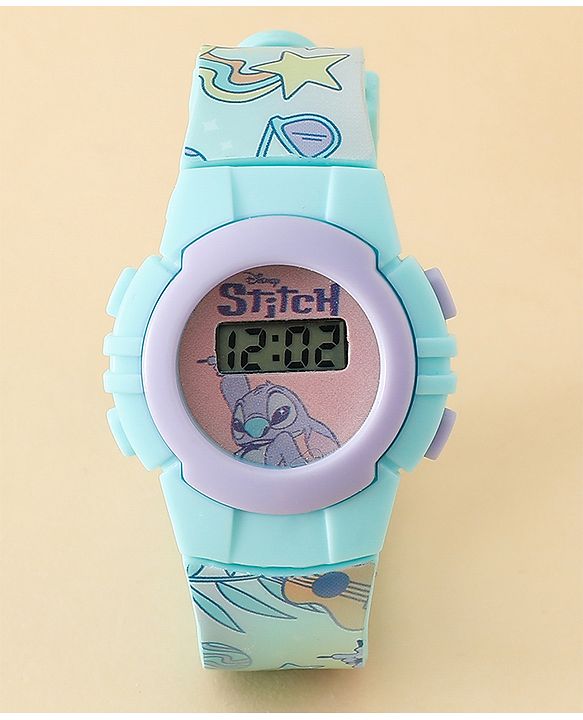 Babyhug Free Size Digital Watch with Stitch Print - Light Blue & White
