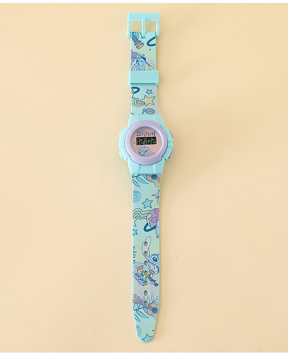 Babyhug Free Size Digital Watch with Stitch Print - Light Blue & White