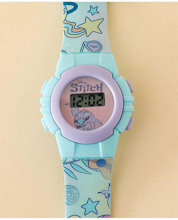 Babyhug Free Size Digital Watch with Stitch Print - Light Blue & White