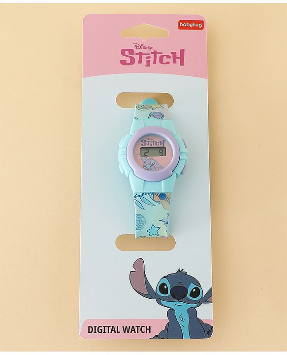 Babyhug Free Size Digital Watch with Stitch Print - Light Blue & White