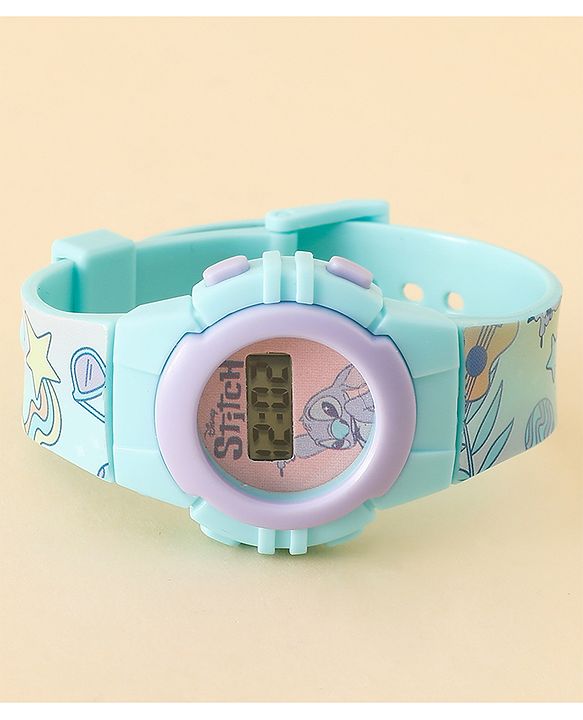 Babyhug Free Size Digital Watch with Stitch Print - Light Blue & White