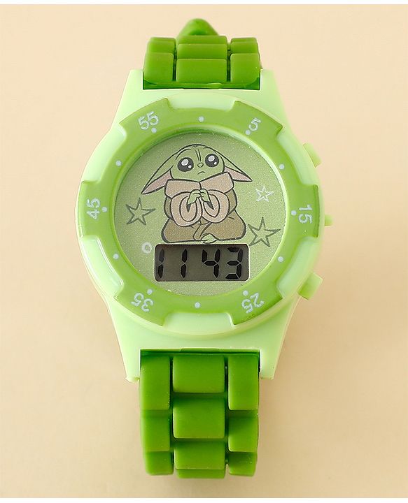 Babyhug Free Size Digital Watch with Yoda Print - Green