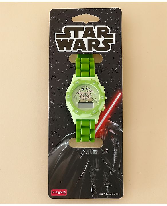 Babyhug Free Size Digital Watch with Yoda Print - Green