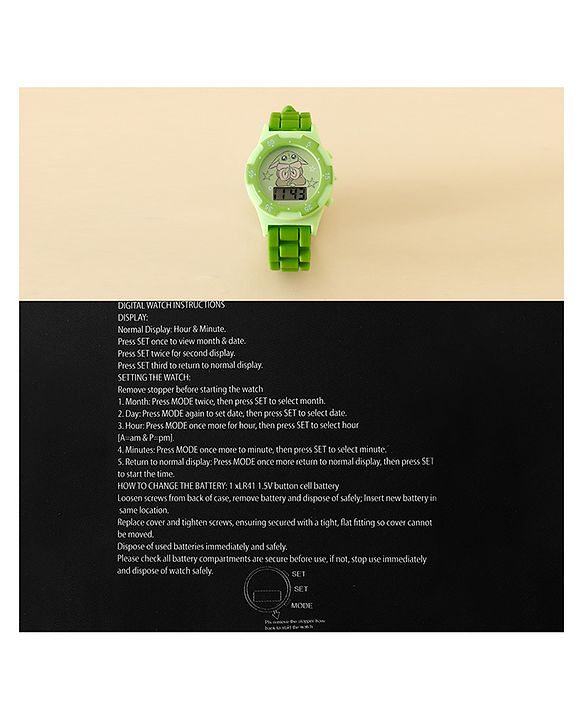 Babyhug Free Size Digital Watch with Yoda Print - Green