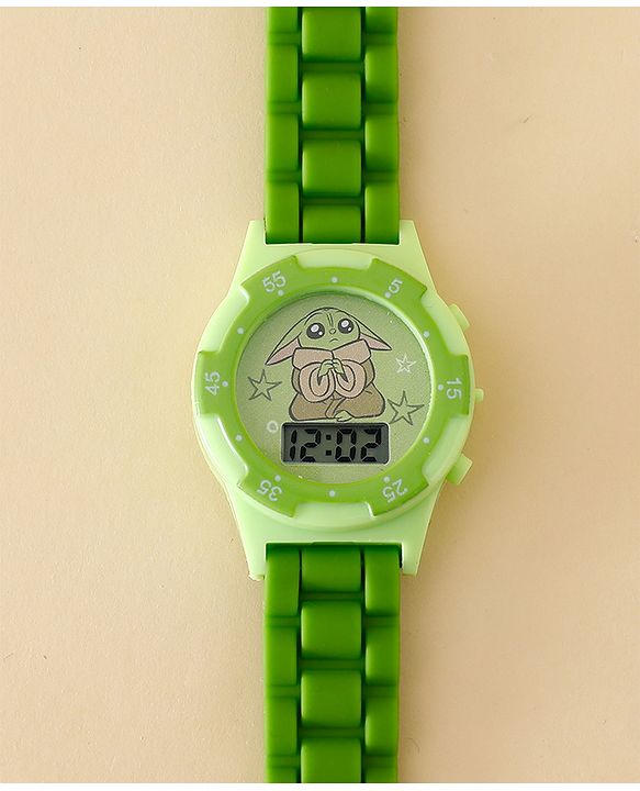 Babyhug Free Size Digital Watch with Yoda Print - Green