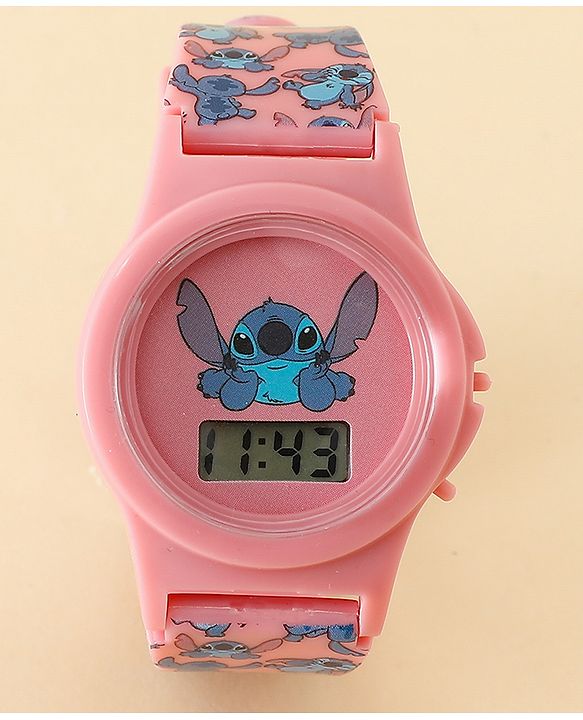 Babyhug Free Size Digital Watch with Stitch Print - Pink