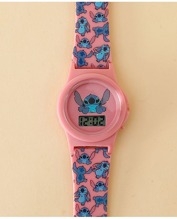 Babyhug Free Size Digital Watch with Stitch Print - Pink