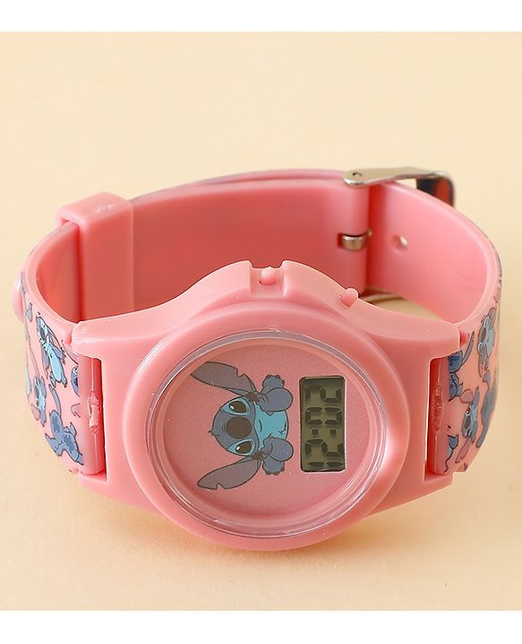Babyhug Free Size Digital Watch with Stitch Print - Pink