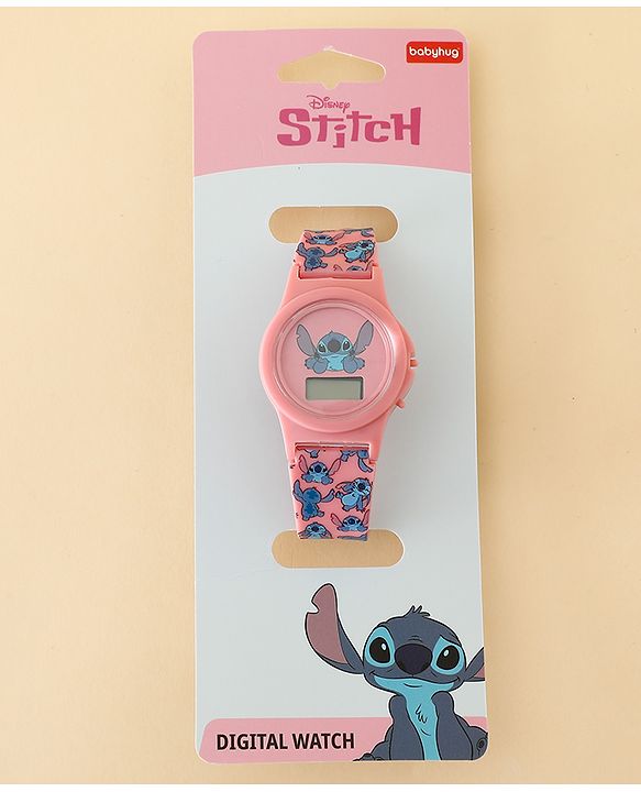 Babyhug Free Size Digital Watch with Stitch Print - Pink