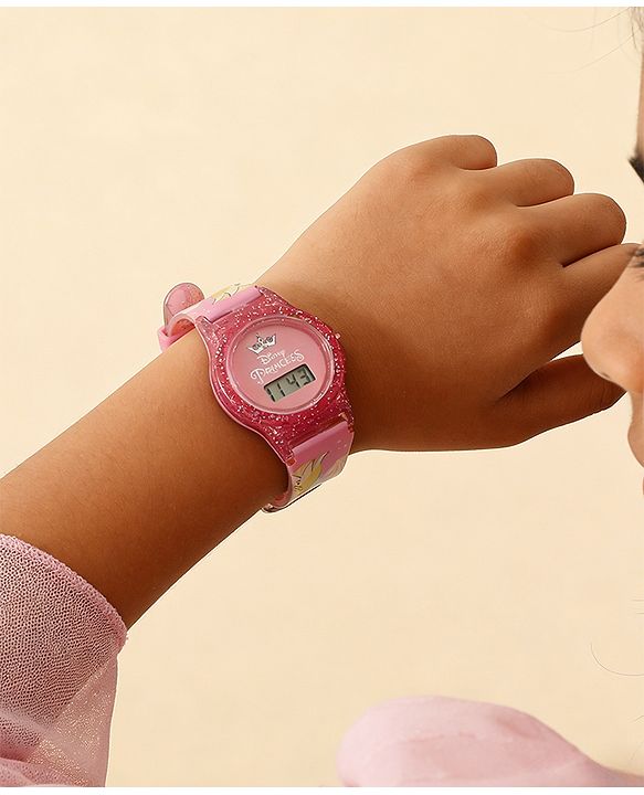 Babyhug Free Size Digital Watch with Princess Print - Light Pink