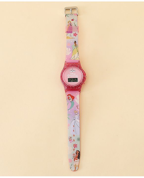 Babyhug Free Size Digital Watch with Princess Print - Light Pink