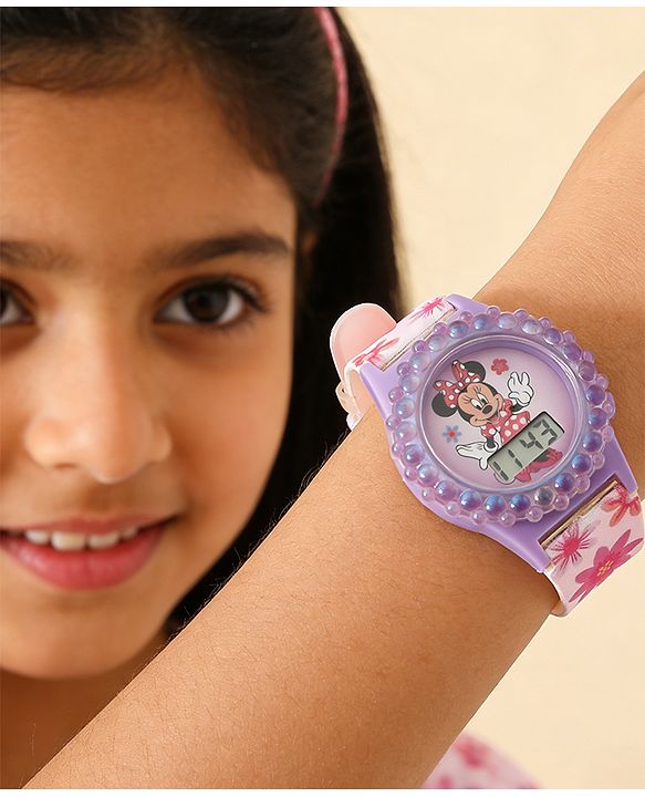 Babyhug Free Size Digital Watch with Minnie Mouse Print - Pink & Purple