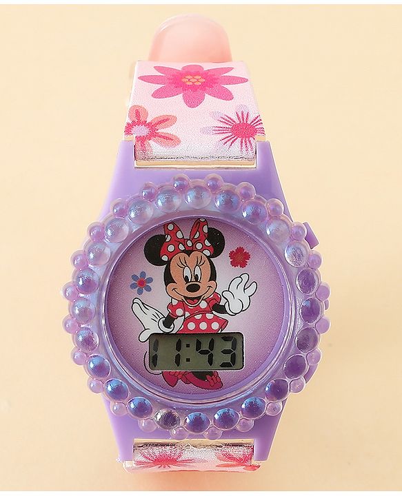 Babyhug Free Size Digital Watch with Minnie Mouse Print - Pink & Purple