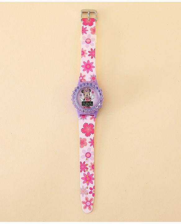 Babyhug Free Size Digital Watch with Minnie Mouse Print - Pink & Purple