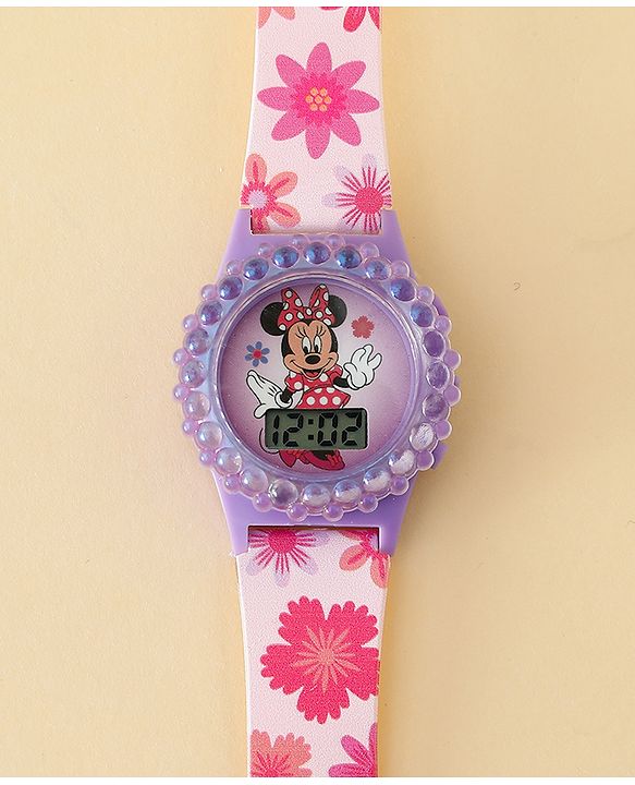 Babyhug Free Size Digital Watch with Minnie Mouse Print - Pink & Purple