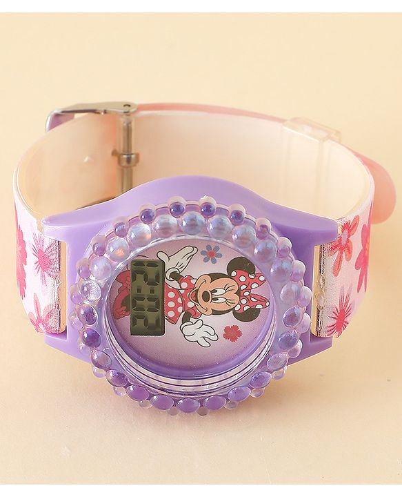 Babyhug Free Size Digital Watch with Minnie Mouse Print - Pink & Purple