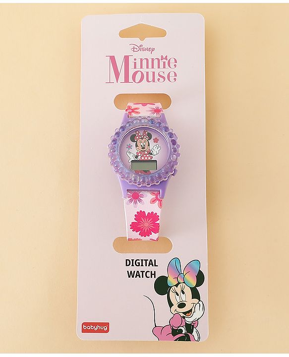 Babyhug Free Size Digital Watch with Minnie Mouse Print - Pink & Purple