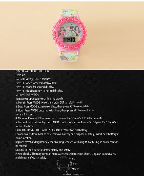 Babyhug Free Size Digital Watch Disney Print- Pink