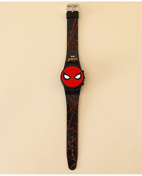 Babyhug Free Size Digital Watch with Spiderman Print - Black & Red