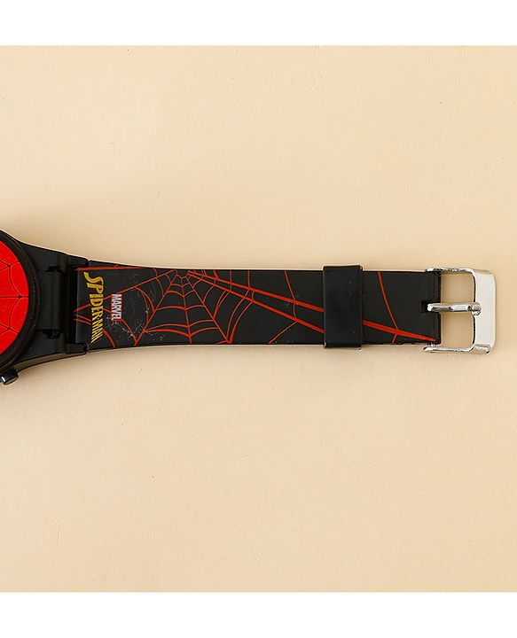Babyhug Free Size Digital Watch with Spiderman Print - Black & Red