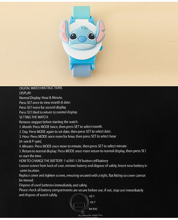 Babyhug Free Size Digital Watch with Mickey Mouse Print - White &  Blue