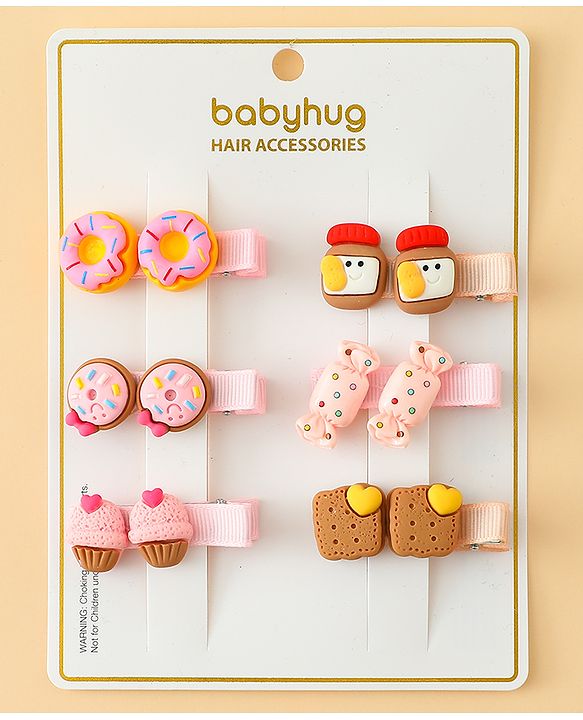 Babyhug Hair Clips With Doughnut & Candy Applique Pack of 6 - Multicolor